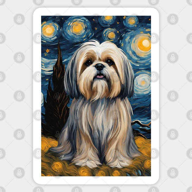 Cute Lhasa Apso Dog Breed Painting in a Van Gogh Starry Night Art Style Sticker by Art-Jiyuu